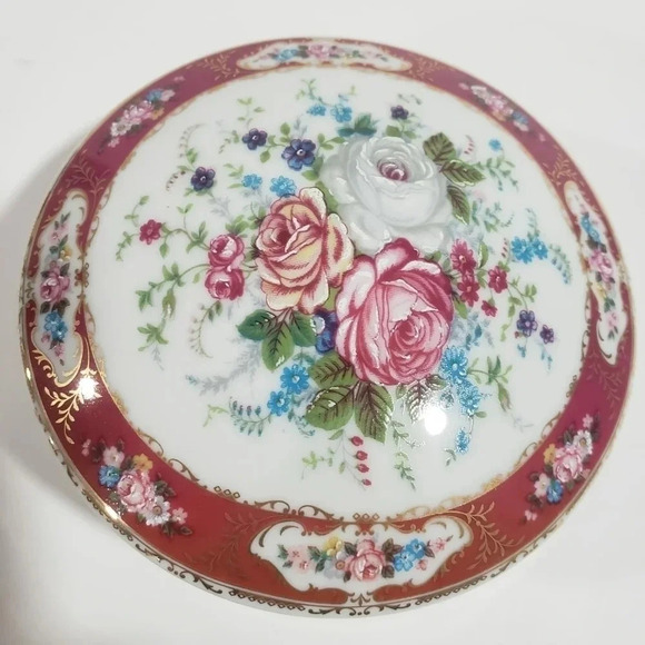 VTG T.Limoges Floral Trinket Box/Powder Box,Multi-colored. - Picture 2 of 5
